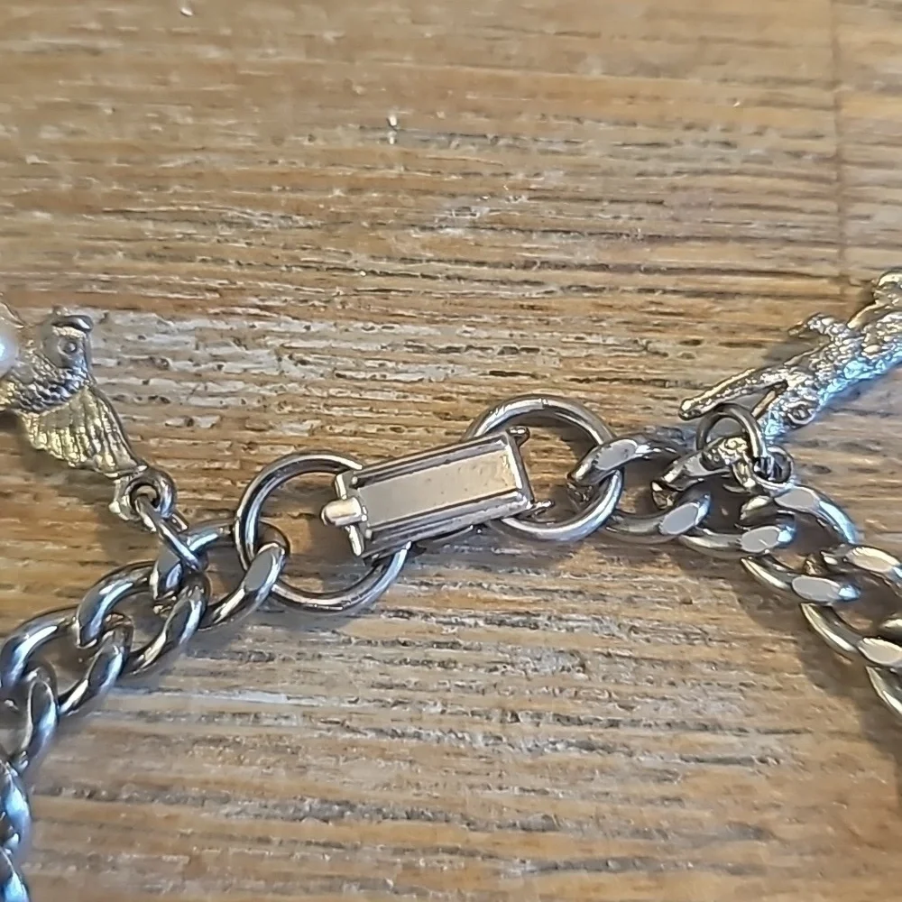 Chunky Charm Bracelet, Vintage Nautical Ocean Vacation Theme, Silvertone